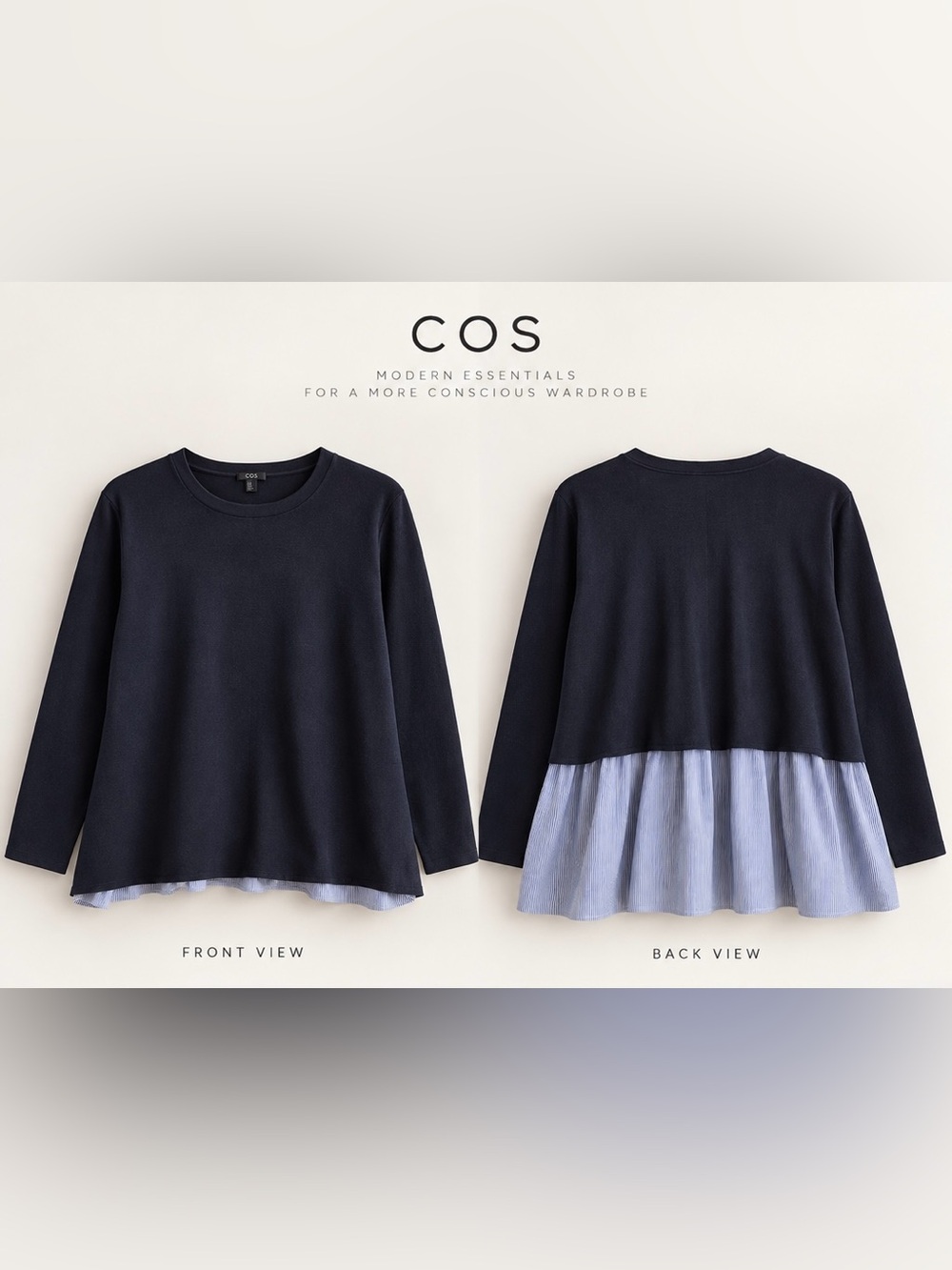 COS Navy Long-Sleeve Top with Light Blue Shirttail